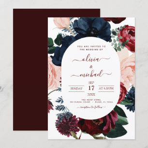 Invitation Mariage d'Eucalyptus Floral bleu de la marine de B