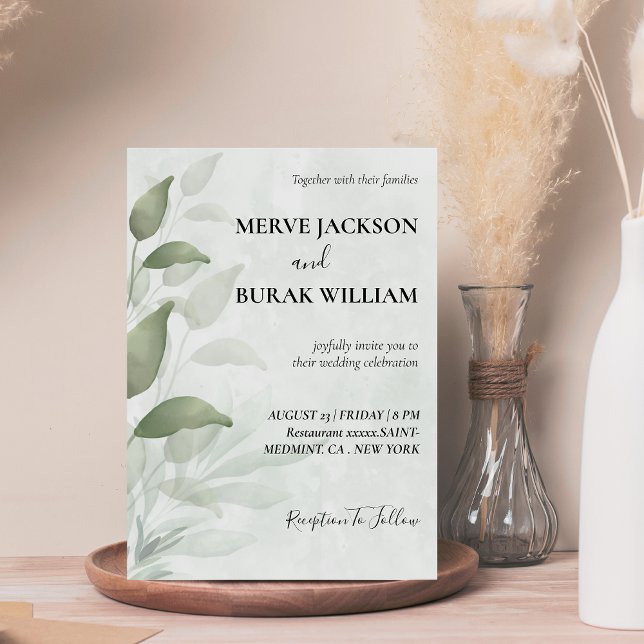Invitation Mariage d'eucalyptus floral d'aquarelle moderne (Créateur téléchargé)