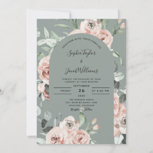 Invitation Mariage d'Eucalyptus Floral Rose Sage Vert