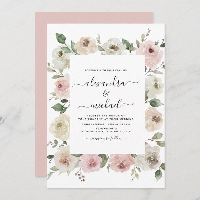 Invitation Mariage d'Eucalyptus rose poussiéreux (Devant / Derrière)