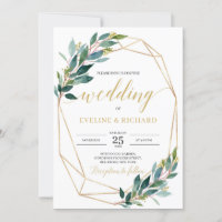 Mariage d'eucalyptus vert à cadre hexagonal or