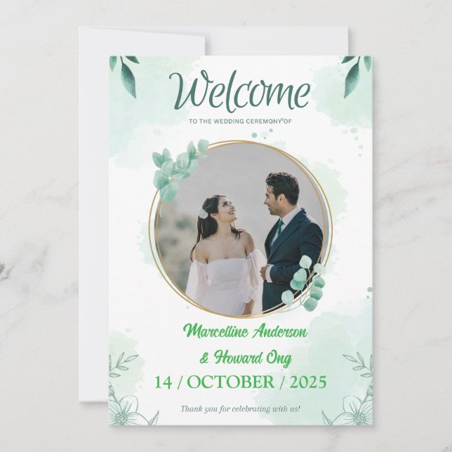 Invitation Mariage d'eucalyptus vert personnalisé (Devant)