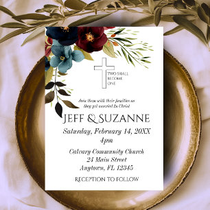 Invitation Mariage Deux En Un Fleur De Croix Bleu Bourgogne