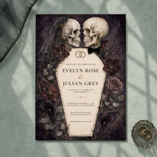 Invitation Mariage d'Halloween Couple de Crânes à l'Aquarelle