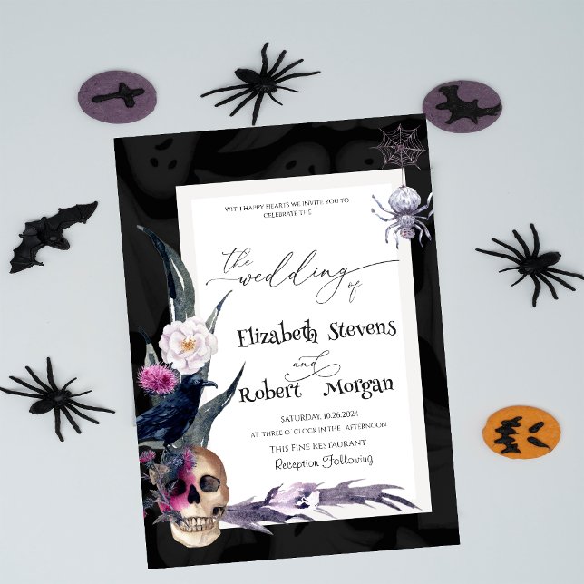 Invitation Mariage d'Halloween crâne floral (Créateur téléchargé)