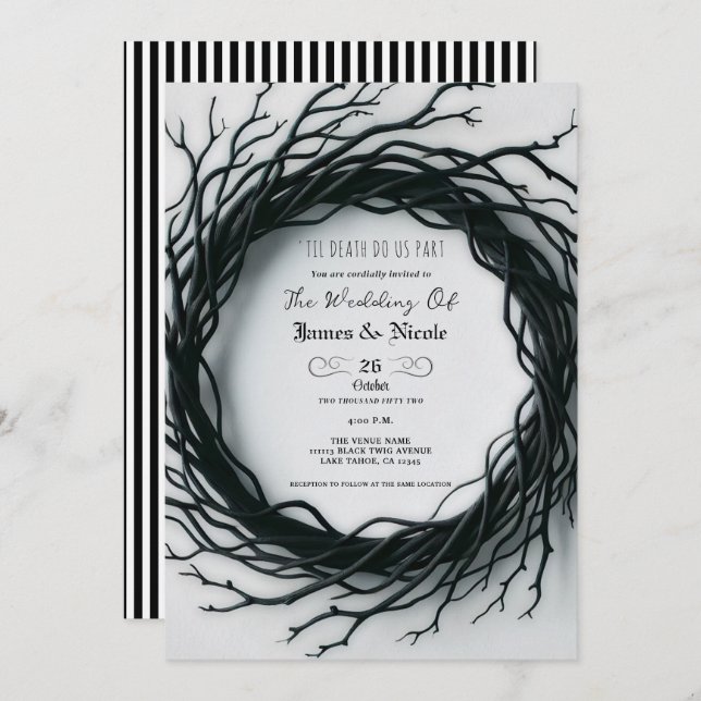 Invitation Mariage d'Halloween d'automne élégant de brindille (Devant / Derrière)
