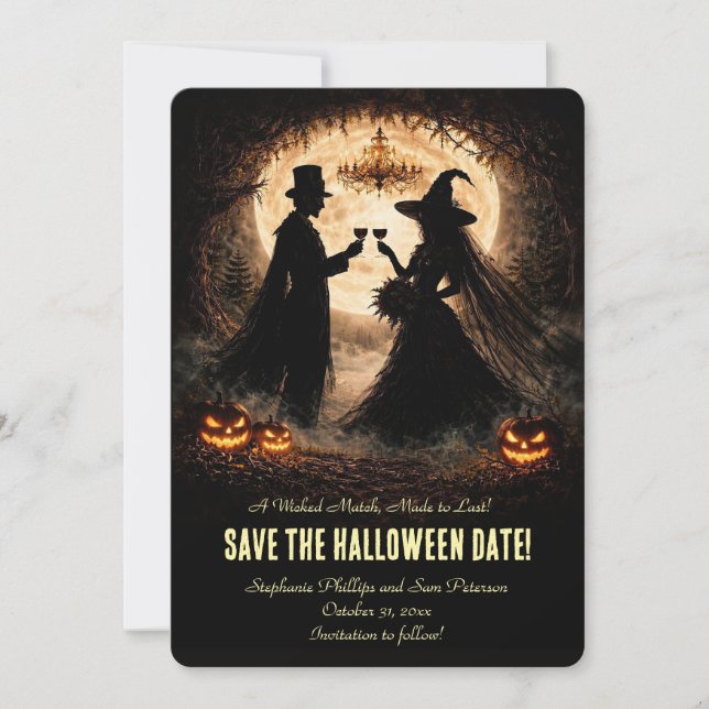 Invitation Mariage d'Halloween Enregistrez la Date Mignon (Devant)
