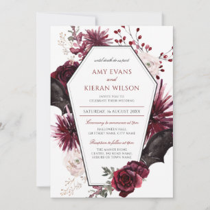 Invitation Mariage d'Halloween floral foncé en Bourgogne et n
