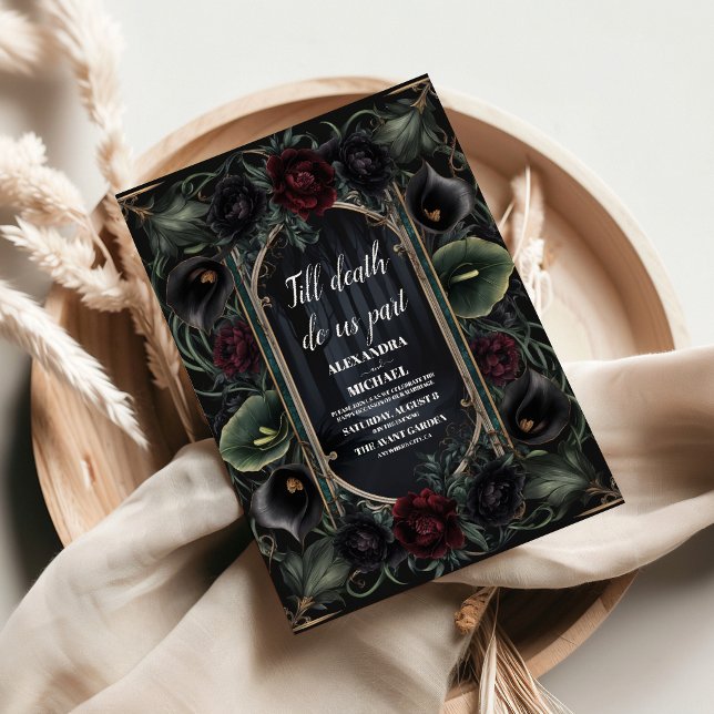 Invitation Mariage d'Halloween Floral Gothique Roses Noires (Créateur téléchargé)