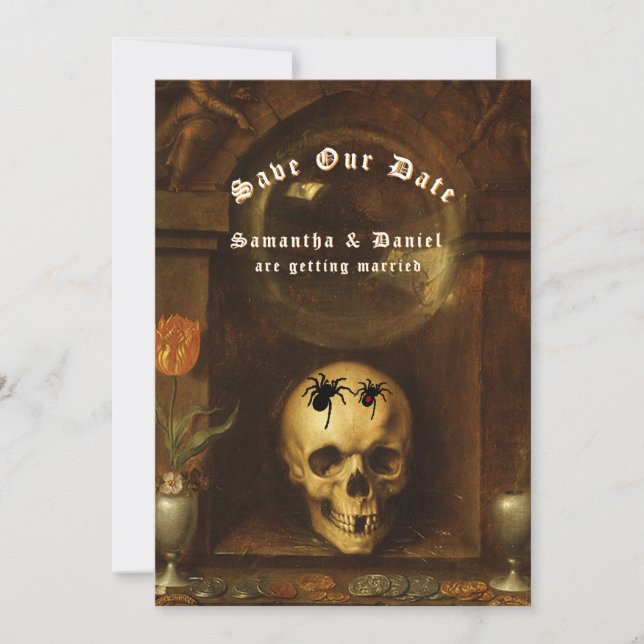 Invitation Mariage d'Halloween Goth Araignées crâne Enregistr (Devant)
