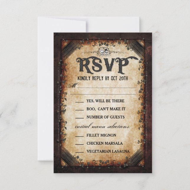 Invitation Mariage d'Halloween gothique marron squelette asso (Devant)
