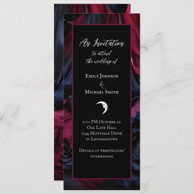 Invitation Mariage d'Halloween gothique rouge et noir satin (Devant / Derrière)