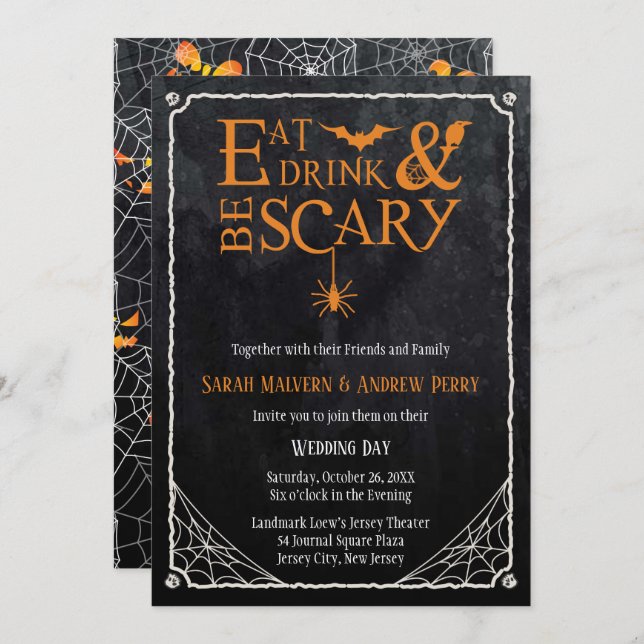 Invitation Mariage d'Halloween Invitez à manger, boire et avo (Devant / Derrière)