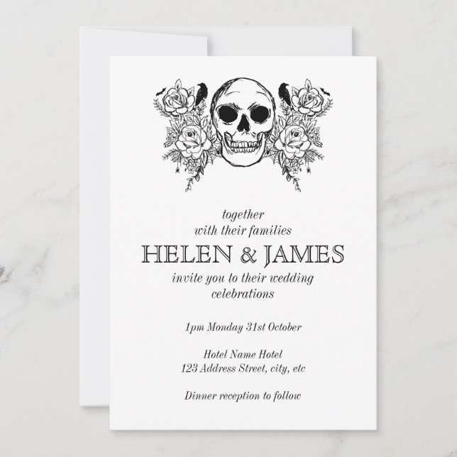 Invitation Mariage d'halloween noir et blanc (Devant)
