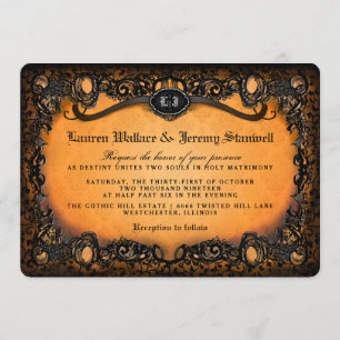 Invitation Mariage d'Halloween noir orange avec RÉCEPTION INF