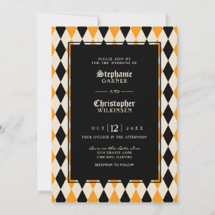 Invitation Mariage d'Halloween Orange Black Harlequin