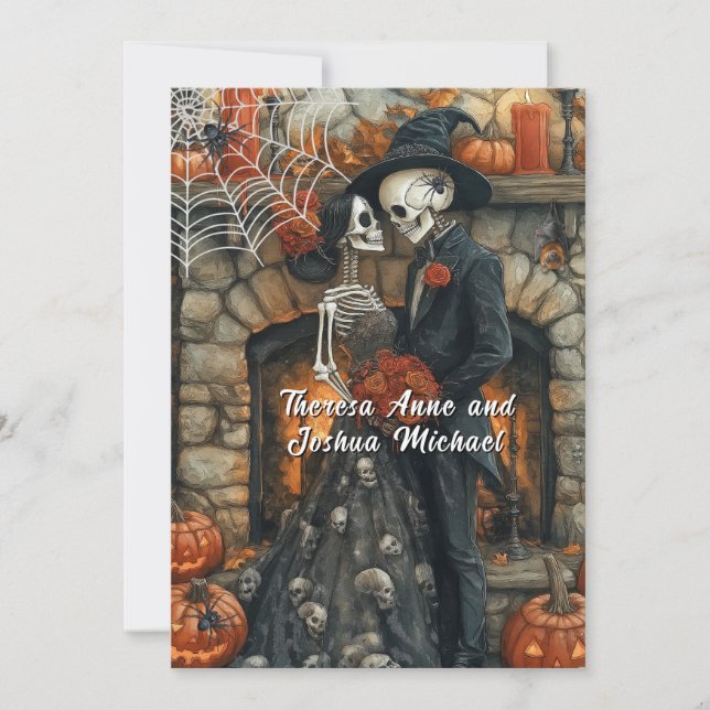 Invitation Mariage d'Halloween Squelettes Araignées noires Ch (Devant)