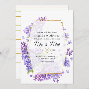 Invitation Mariage d'Herbarium géométrique Pastel Violet et O
