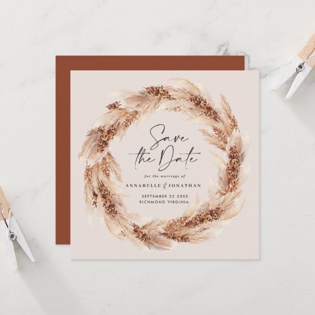 Invitation Mariage d'herbe bohème naturel moderne (Devant/Arrière en situation)
