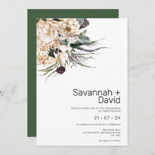 Invitation Mariage d'herbe Boho Blanc Protea