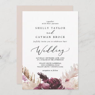 Invitation Mariage d'herbe Boho Pampas