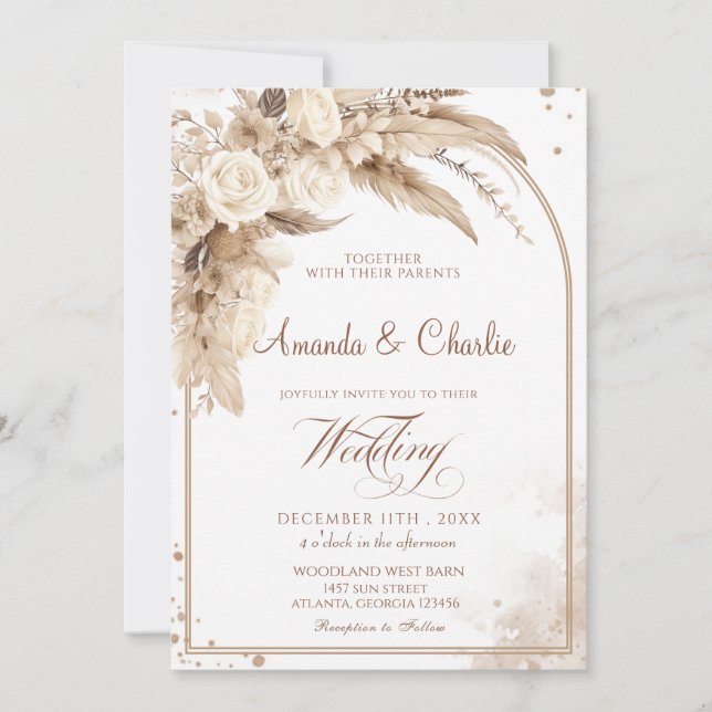 Invitation Mariage d'herbe Boho Pampas (Devant)