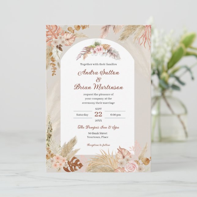 Invitation Mariage d'herbe Boho Pampas (Debout devant)