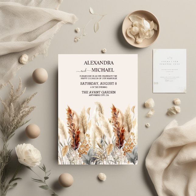 Invitation Mariage d'herbe Pampas d'automne (Créateur téléchargé)