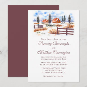 Invitation Mariage d'hiver à la ferme rustique en aquarelle B