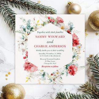 Invitation Mariage d'hiver à la végétation florale élégante