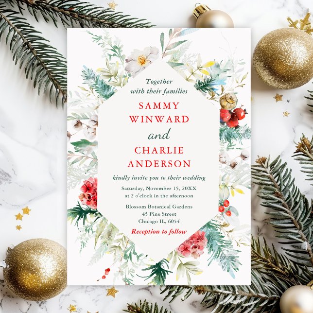 Invitation Mariage d'hiver à la végétation florale élégante (Créateur téléchargé)