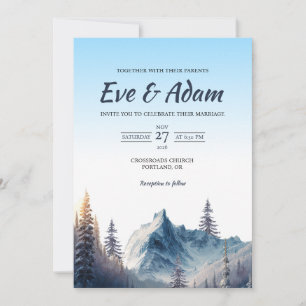 Invitation Mariage d'hiver à l'aquarelle de montagne alpine g