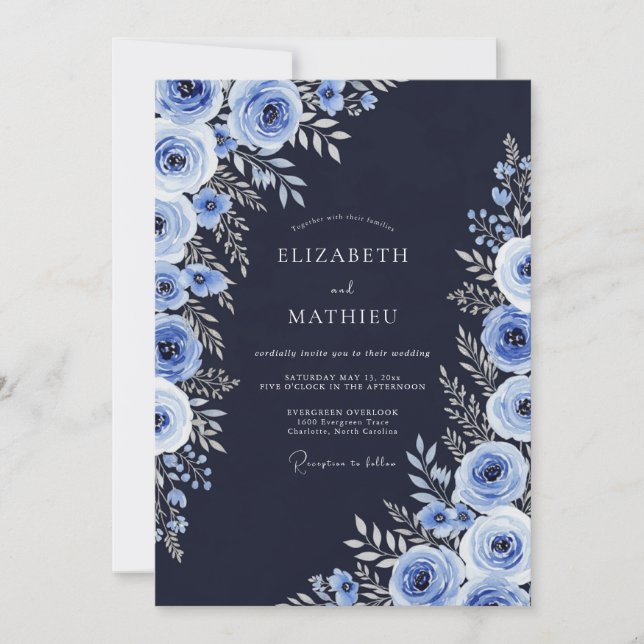 Invitation Mariage d'hiver à l'aquarelle marine (Devant)