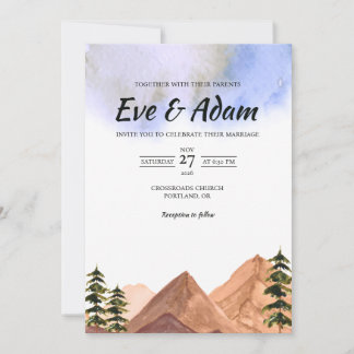 Invitation Mariage d'hiver à l'aquarelle Montagne de terre cu