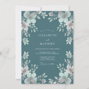 Invitation Mariage d'hiver à l'aquarelle sarcelle luxuriante