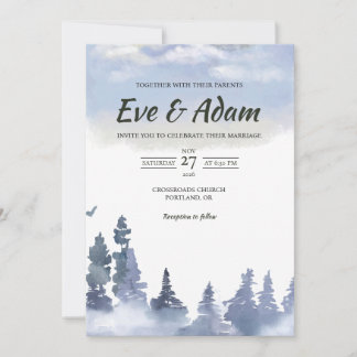 Invitation Mariage d'hiver à l'aquarelle sous un ciel brumeux