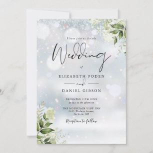 Invitation Mariage d'hiver à monogramme floral élégant avec v