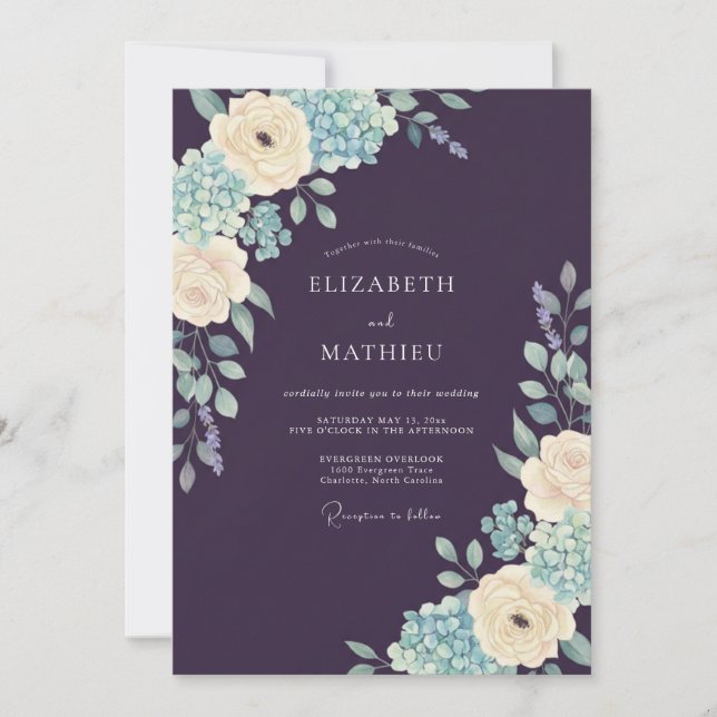 Invitation Mariage d'hiver abondant d'aubergine (Devant)