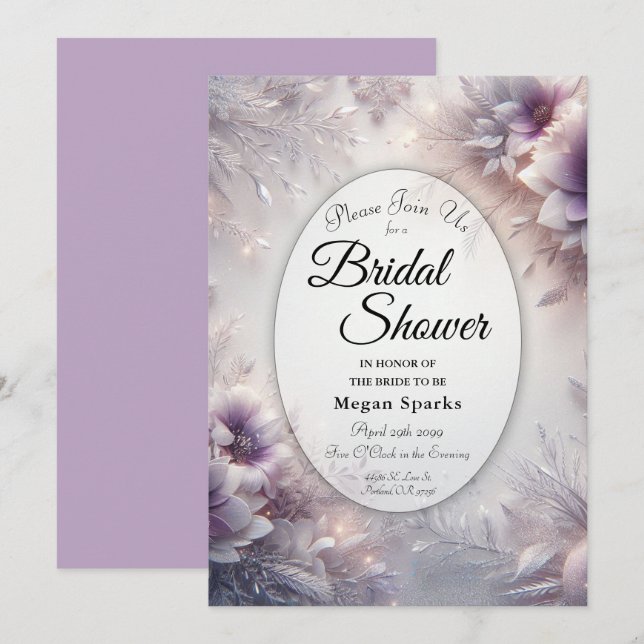 Invitation Mariage d'hiver Améthyste et Argenté (Devant / Derrière)
