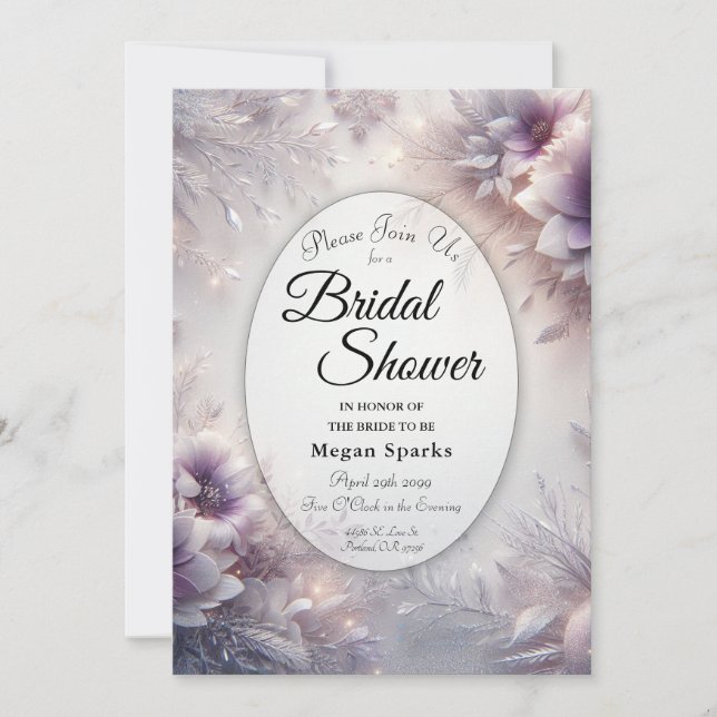 Invitation Mariage d'hiver Améthyste et Argenté de Douceur (Devant)