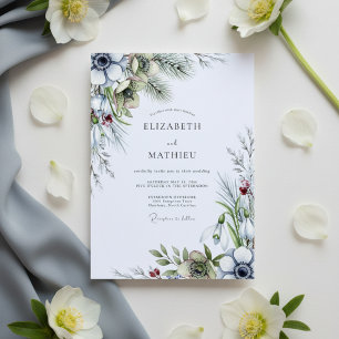 Invitation Mariage d'hiver Anémone Bleu Poussiéreux