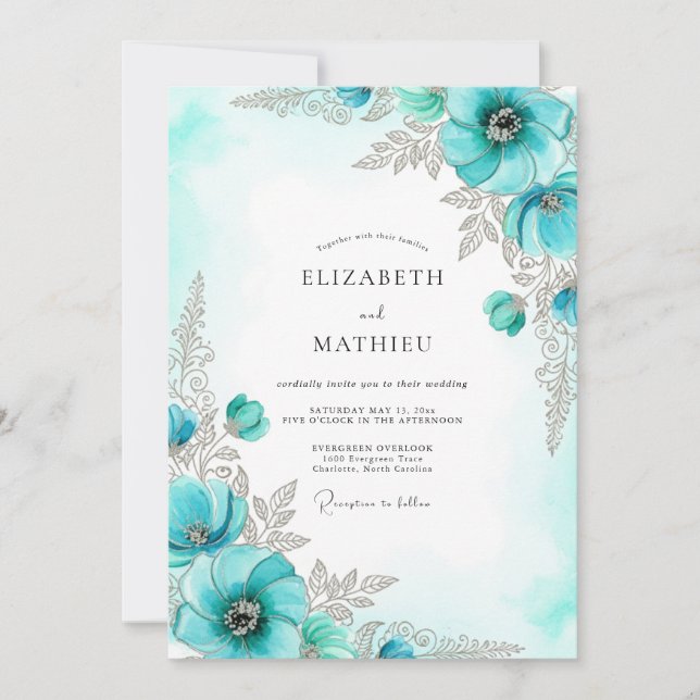 Invitation Mariage d'hiver Aqua Lustrous (Devant)