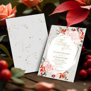 Invitation Mariage d'hiver Aquarelle dorée Floral