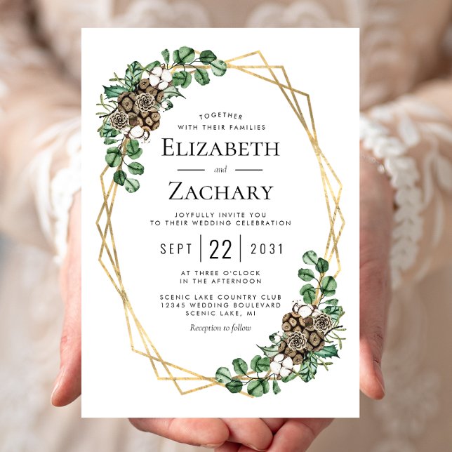 Invitation Mariage d'Hiver Aquarelle Verdure Cônes de Pin (Créateur téléchargé)