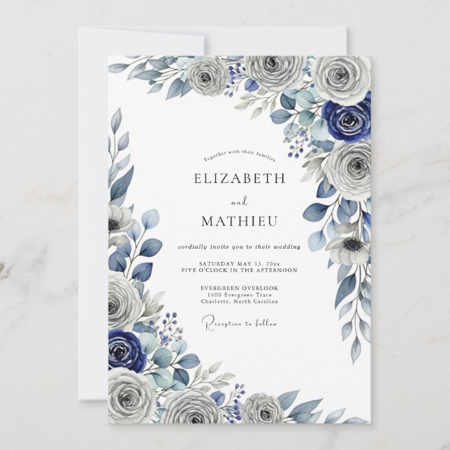 Invitation Mariage d'hiver arctique bleu marine (Devant)