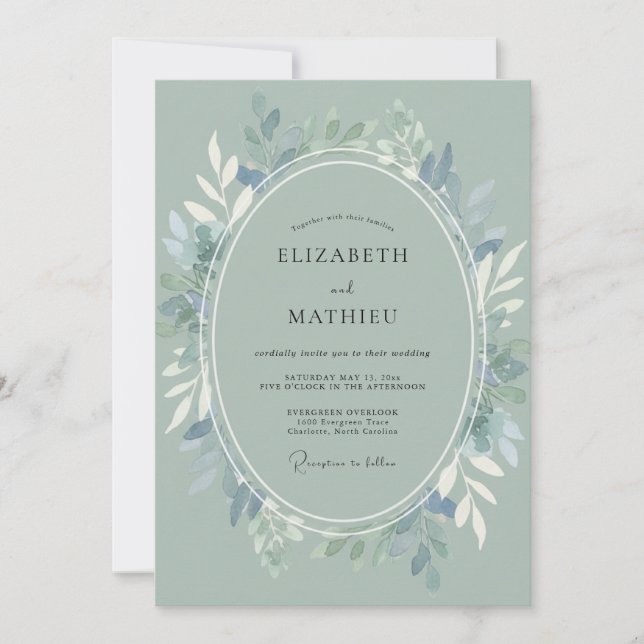 Invitation Mariage d'hiver arctique vert sauge (Devant)