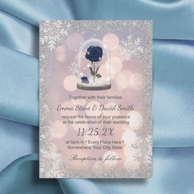 Invitation Mariage d'hiver Argent Rose bleu Dome (Créateur téléchargé)