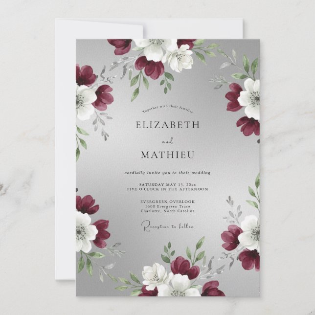 Invitation Mariage d'hiver argenté et solennel (Devant)