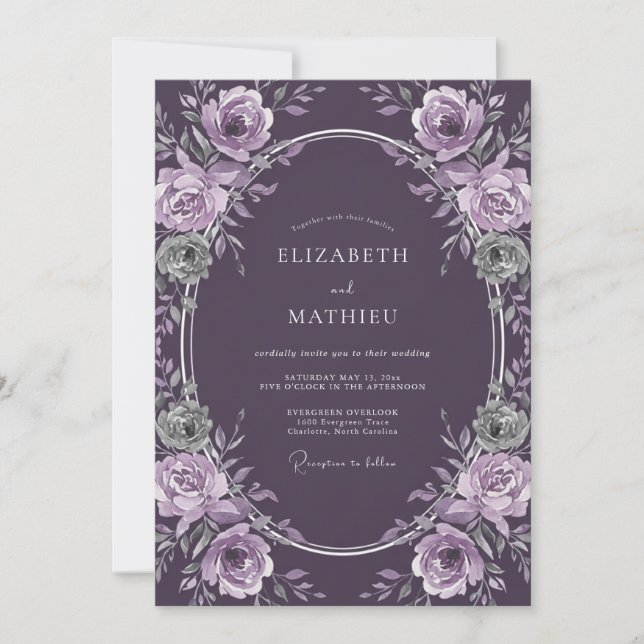 Invitation Mariage d'hiver Atmosphérique Aubergine (Devant)