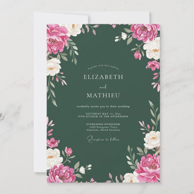 Invitation Mariage d'hiver atmosphérique émeraude profond (Devant)